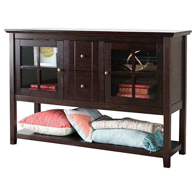 Media Console Table With Storage - Large Glass Doors TV Stand - Entertainment Center or Sideboard - This Piece Of Furniture Is Multipurpose (Espresso)