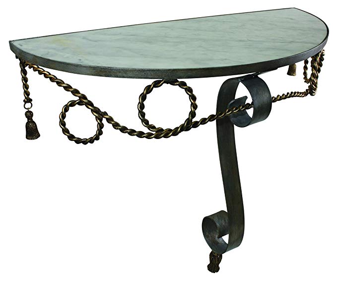 Amazing Decor Demilune Console/Hall Table with Faux Steel and Antique Gold Finish with White Marble Top