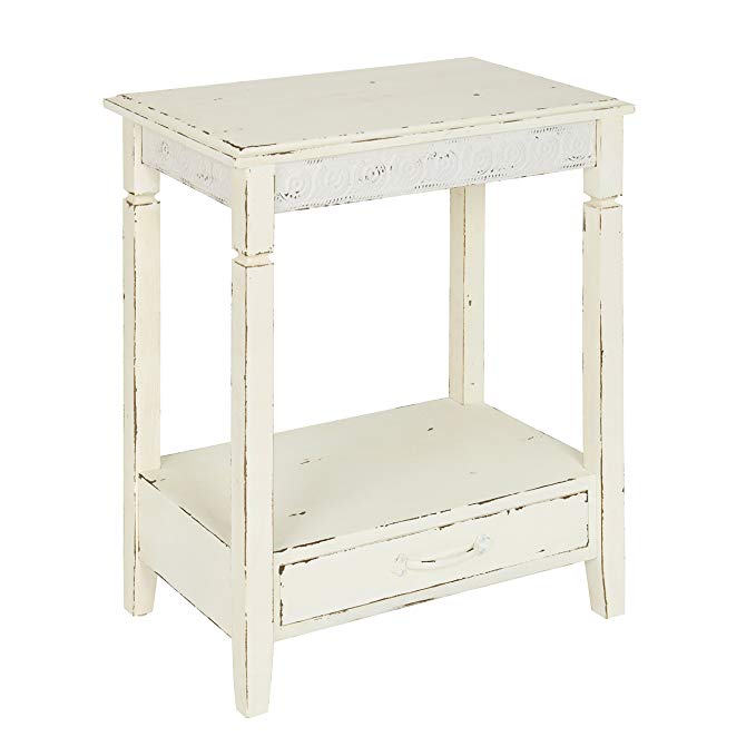 Kate and Laurel Idabelle Wood Side Table Drawer, Farmhouse White