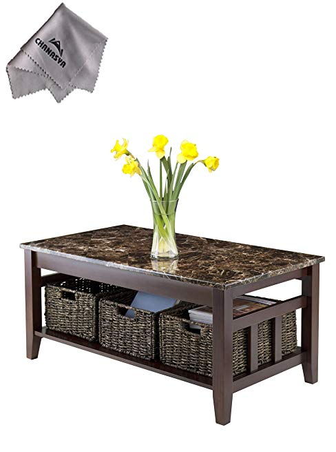 Zoey Coffee Table Faux Marble TopWith Chanasya Polish Cloth