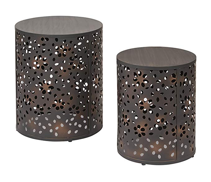 Office Star Middleton 2 Piece Round Accent Tables Set, Rustic Metal Finish