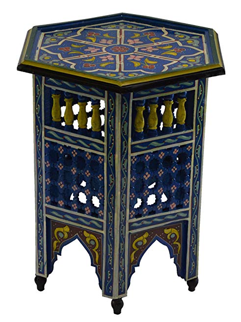 Moroccan Wood Side End Table Corner Coffee Handmade Hand Painted Moorish Blue