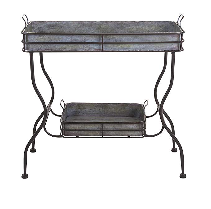 IMAX 65361 Maggie Galvanized Tray Table - Unique Accent Table for Garden, Patio, Porches, Metal Organizer with Two Trays. Accent Furniture