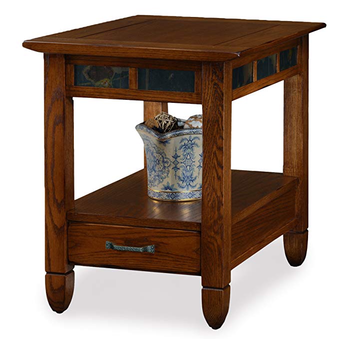 Slatestone Oak Storage End Table - Rustic Oak Finish