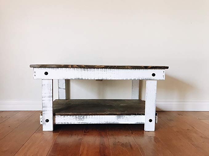 Rustic Handcrafted Reclaimed Coffee Table - Self Assembly - Natural & White - 36x24x18