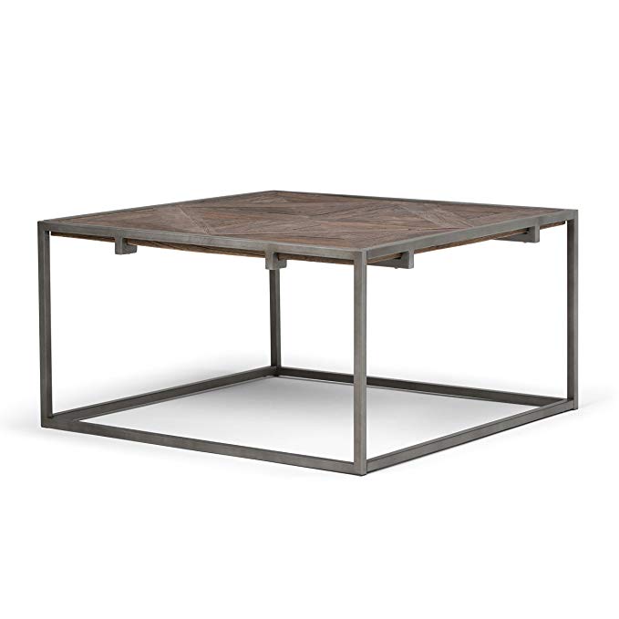 Simpli Home Avery Aged Elmwood Square Coffee Table, Distressed Java