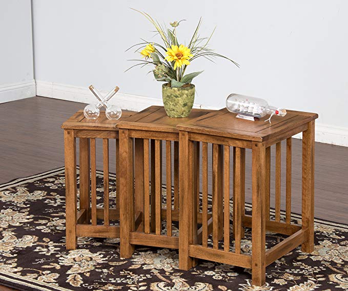 Sunny Designs Sedona 3 Piece Nesting Table in Rustic Oak