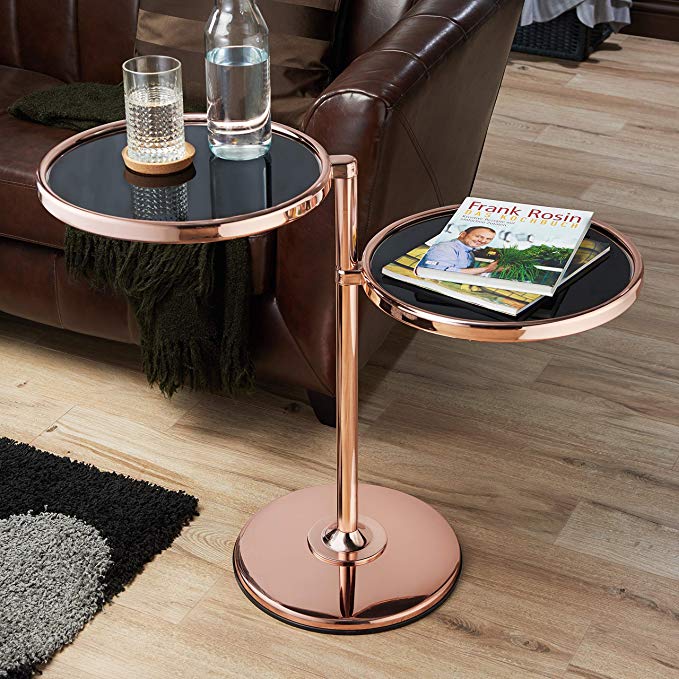 Furniture of America Cara Contemporary Round 2-shelf Motion Glass Metal End Table Rose Goldtone Finish