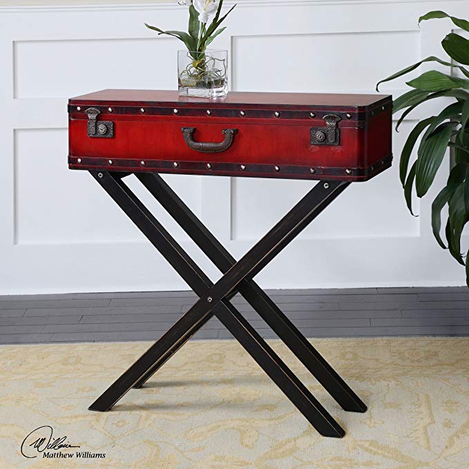 Uttermost Taggart Red Console Table with Antiqued Red Simulated Trunk On A Rubbed Black