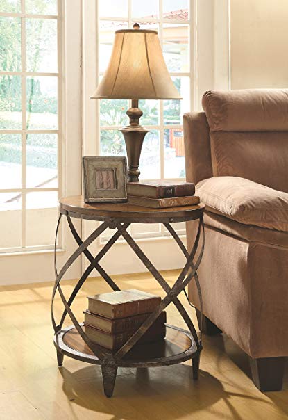 Metal Accent Table with Drum Shape Brown