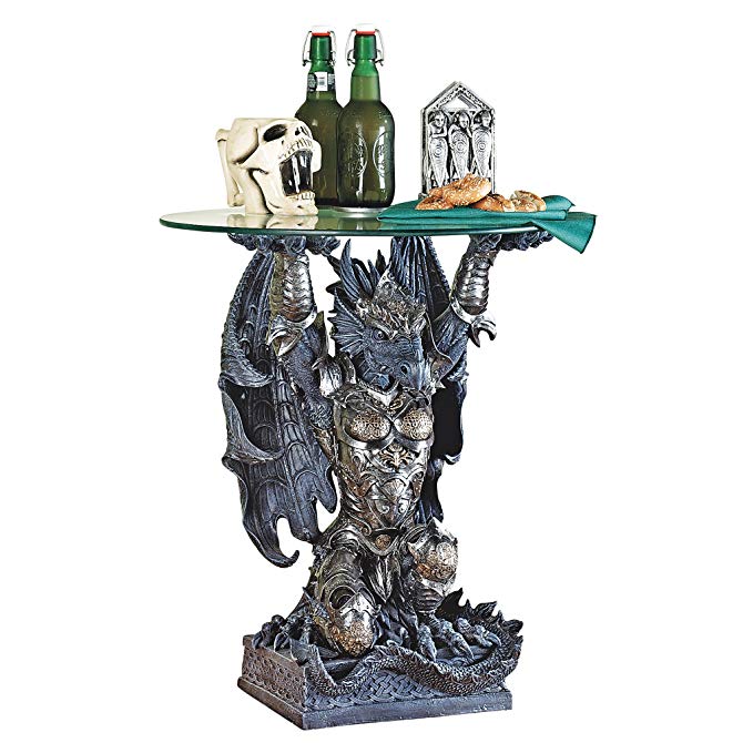 Design Toscano Hastings, the Warrior Dragon Glass-Topped Sculptural Table