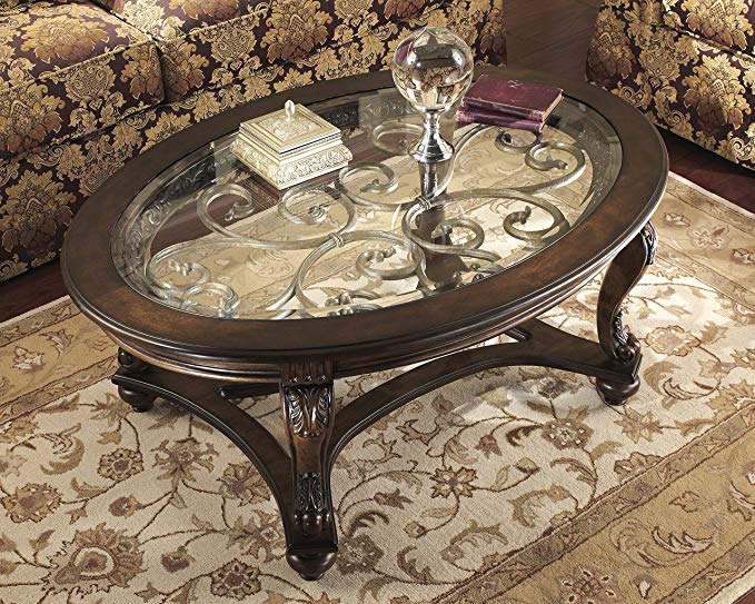 Norcastle Dark Brown Wood Oval Cocktail Table